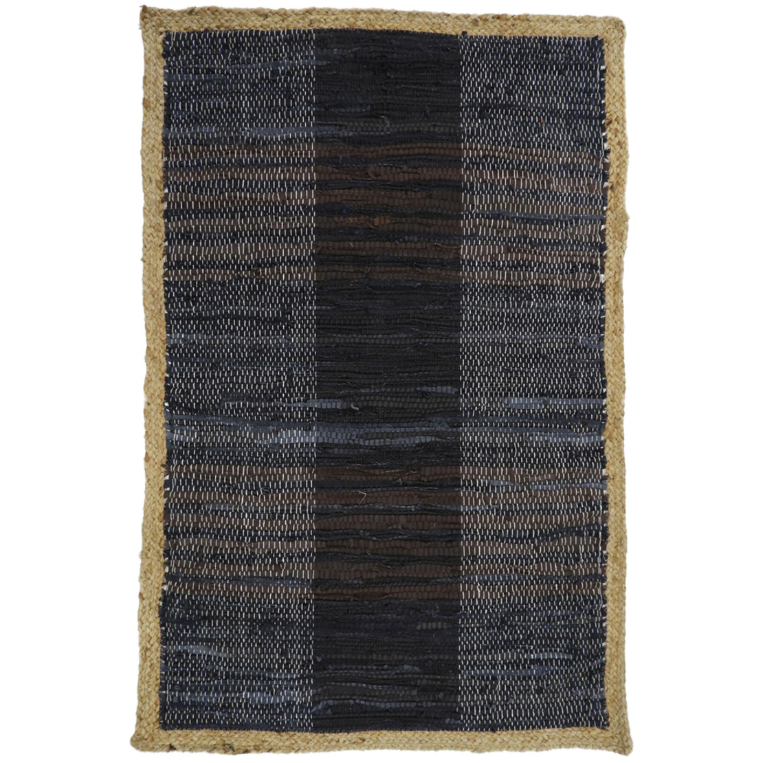 DARK CARPET LEATHER JUTE BLACK BEIGE 60x90cm IN