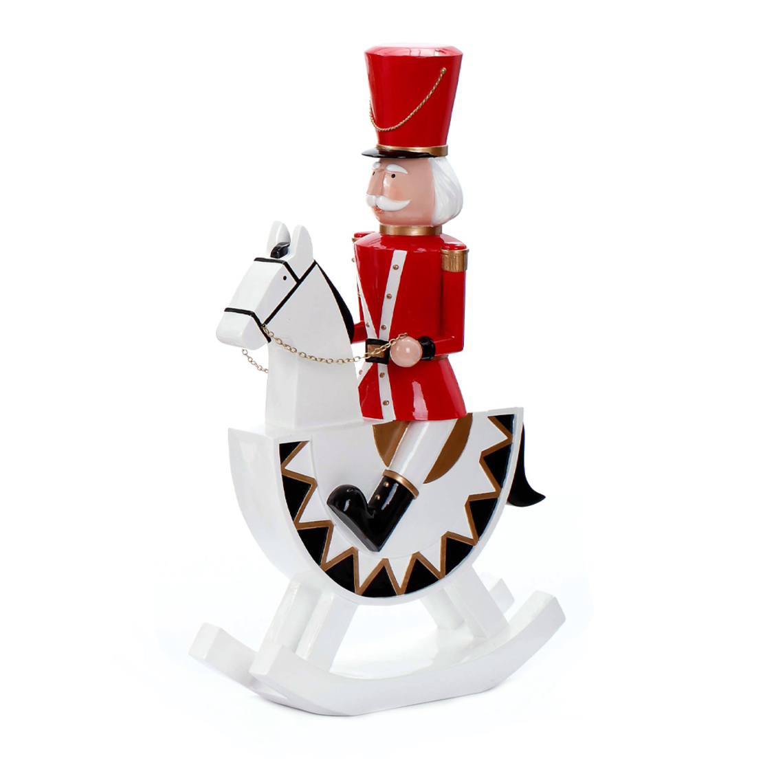 XMAS RED HORSE ROCKING DECO POLYRESIN WHITE BLACK