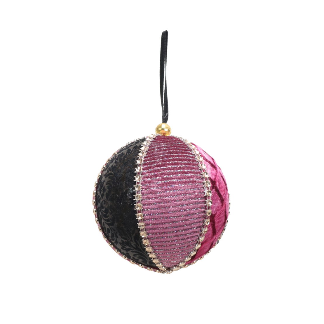 XMAS PIXIE 4 PENDANT BALL POLYFOAM FABRIC PINK BLA