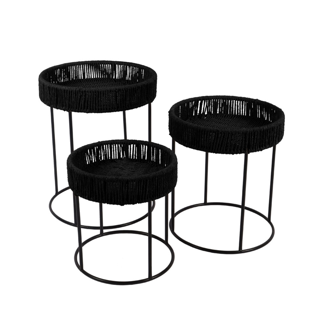 THASOS COFFEE TABLE SET 3PCS PAPER ROPE BLACK METAL 40x40x51 PRC