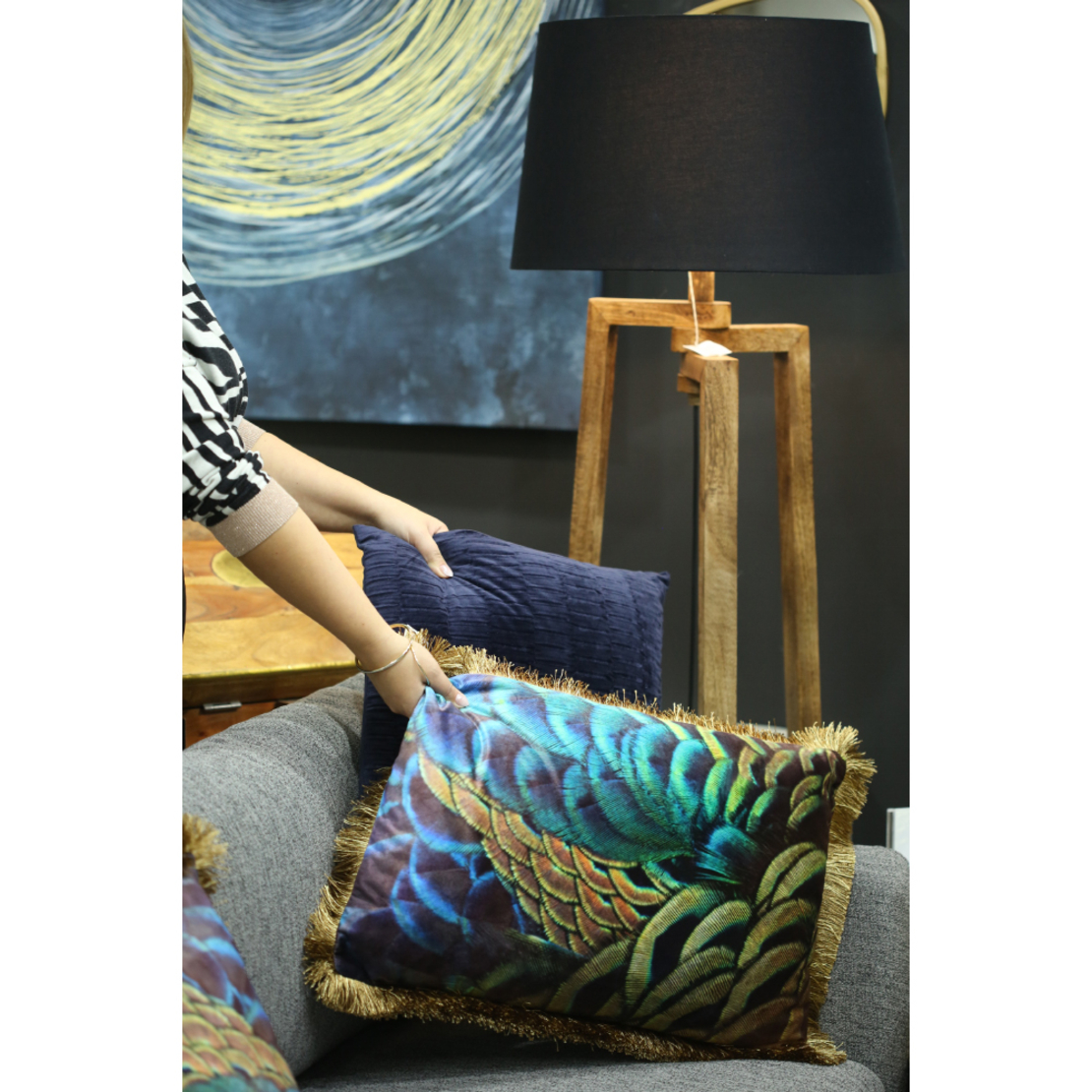 RELIEF DECOR CUSHION FABRIC POLYESTER BLUE 45x45cm