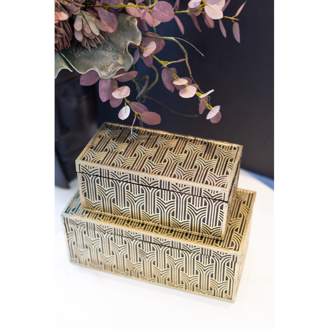 PRECIOUS BOX WITH LID POLYRESIN GOLD BLACK 29,5x14