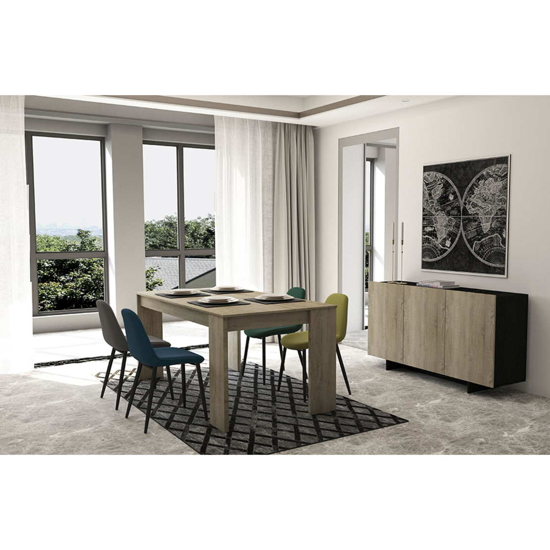 MAP PAINTING CANVAS BLACK SILVER WOOD 100x100xH4,5