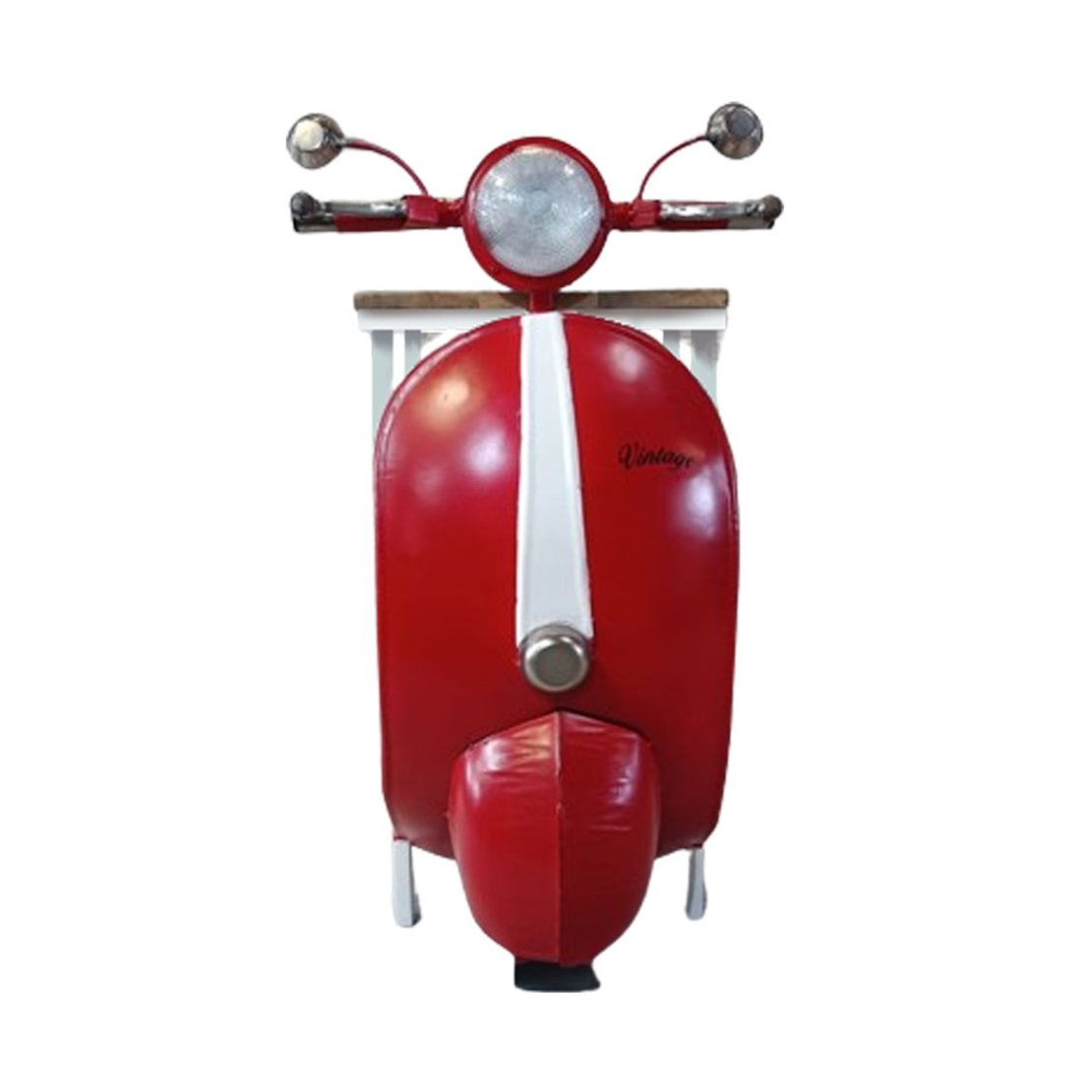 MINI VESPA SIDE TABLE WITH SHELVES METAL RED WHITE NATURAL 61x45xH88cm IN