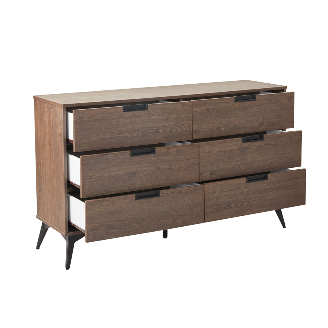 NUEZ PEDESTAL 6DRAWERS MELAMINE WALNUT METAL BLACK