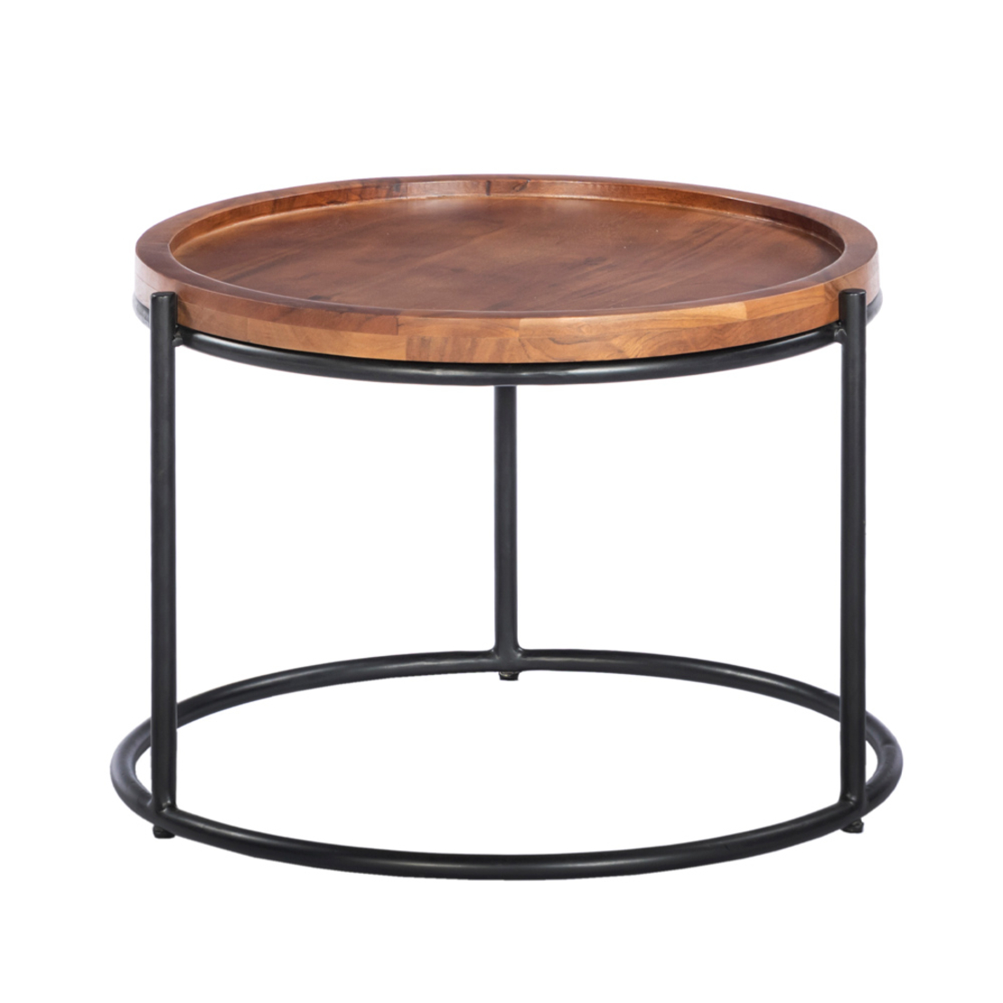 CELLINI COFFEE TABLE SET 2PCS WOOD ACACIA WALNUT LIGHT METAL BLACK 70x70xH43cm IN