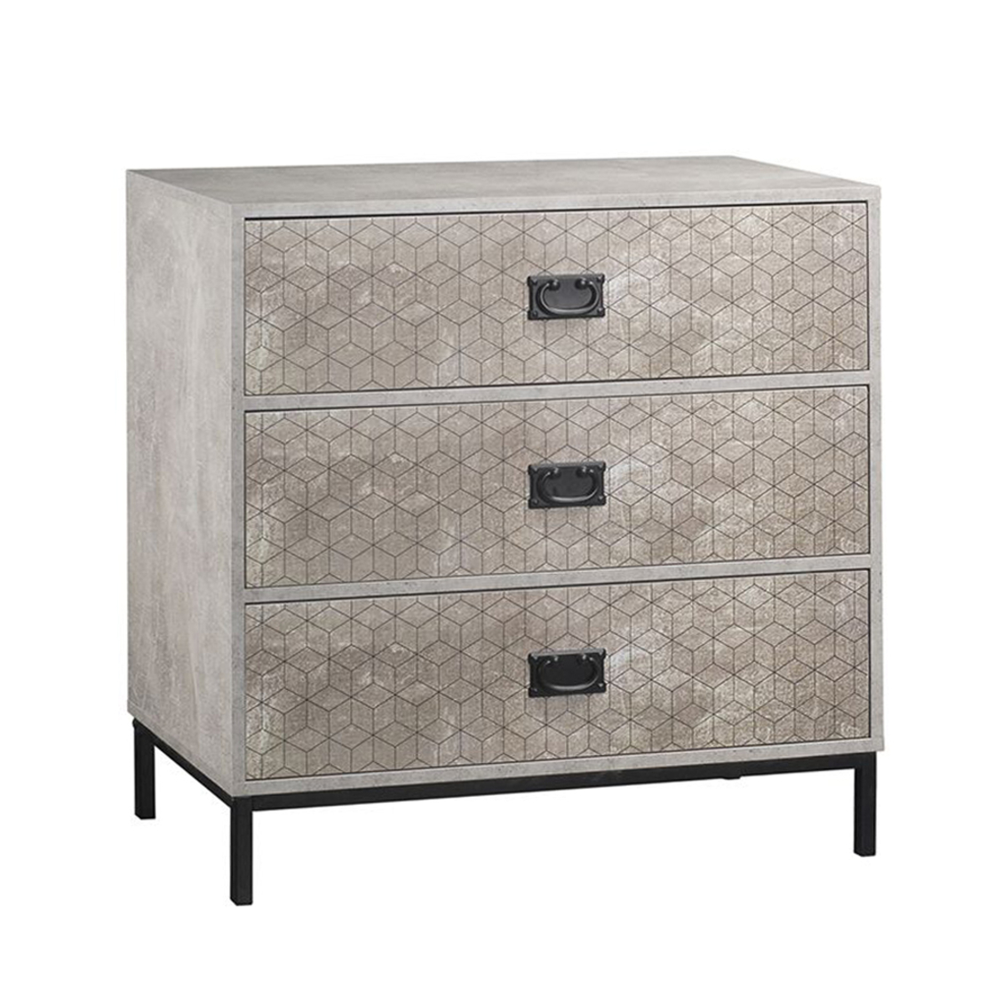 RUBIK COMMODE 3DRAWERS CHIPBOARD WITH MELAMINE CARTA CEMENT LIGHT METAL WITH PATTERN BLACK E1 PRC