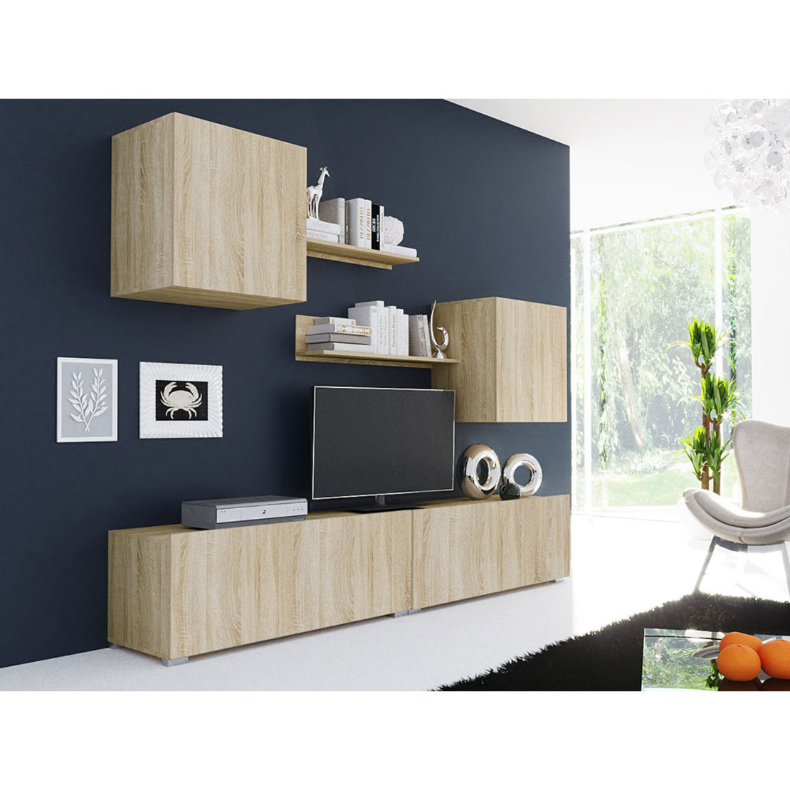 LOVIS WALL UNIT MELAMINE SONOMA 240x42xH200cm E1 EU