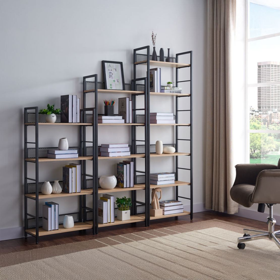 NEST BOOKCASE MELAMINE NATURAL BLACK 60x28xH121cm