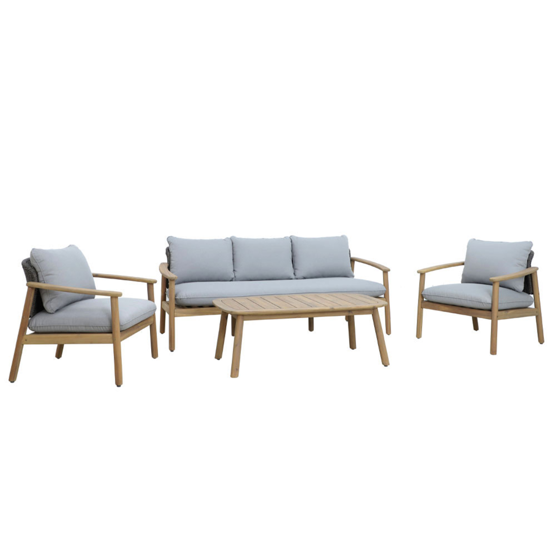 FREELAND LOUNGE SET 1+2+1 WOOD ACACIA NATURAL GREY