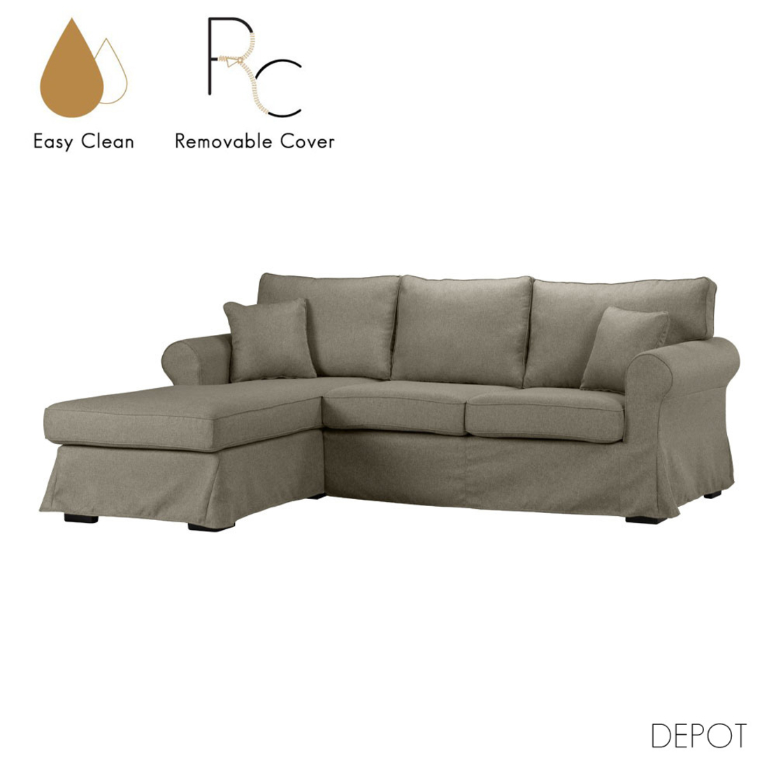 ASHLEY SOFA CORNER L WITH REMOVABLE COVER EASY CLEAN FABRIC BROWN LIGHT E1 EU