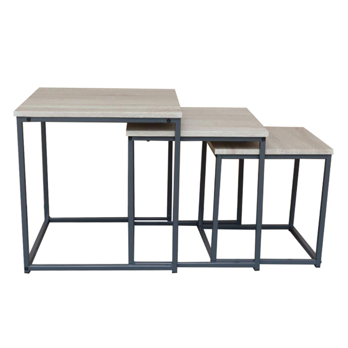 PLEGMA COFFEE TABLE SET 3PCS MDF SONOMA METAL BLACK 48x48xH50cm E1 PRC