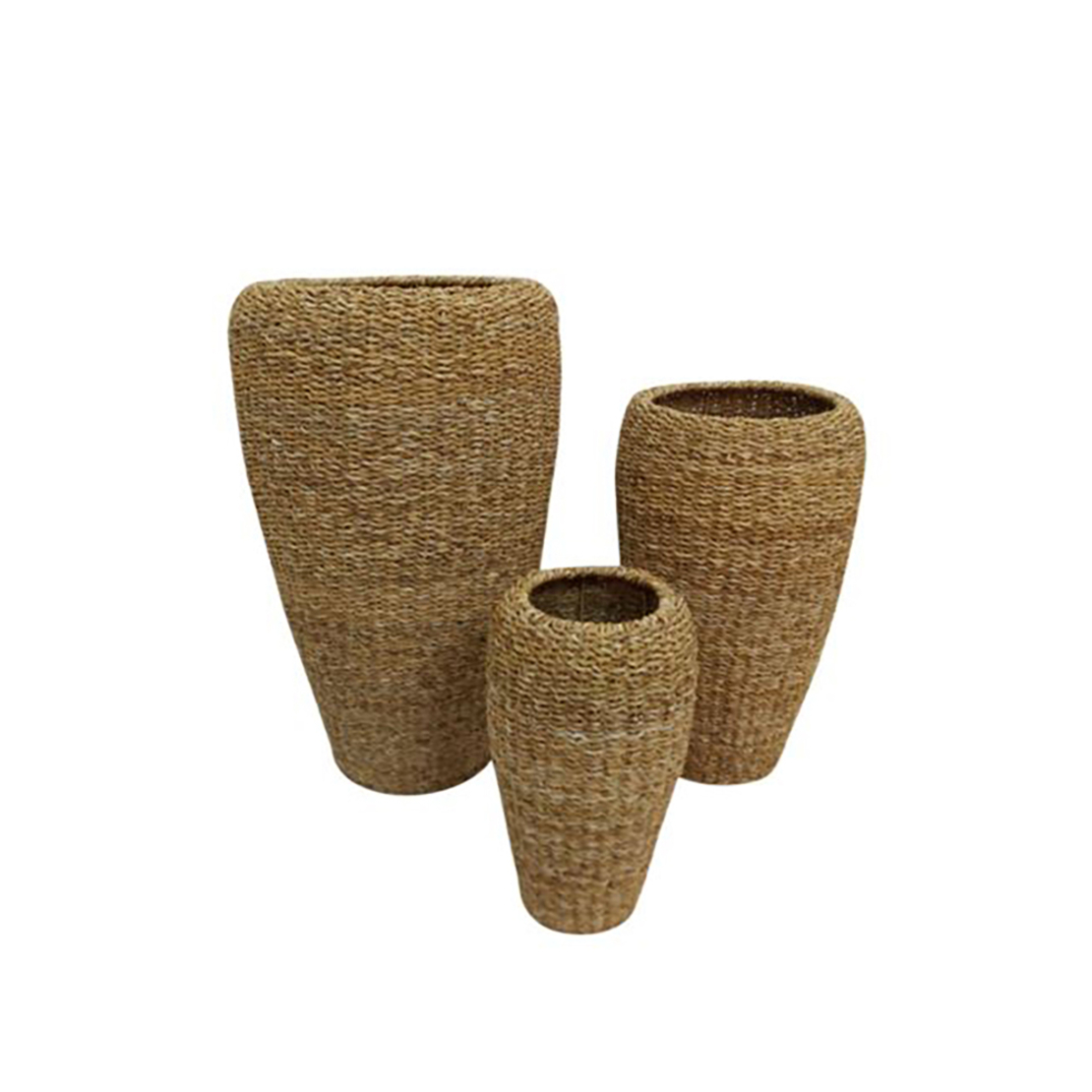 NEREA TALL PLANTER SET 3PCS SEAGRASS METAL NATURAL