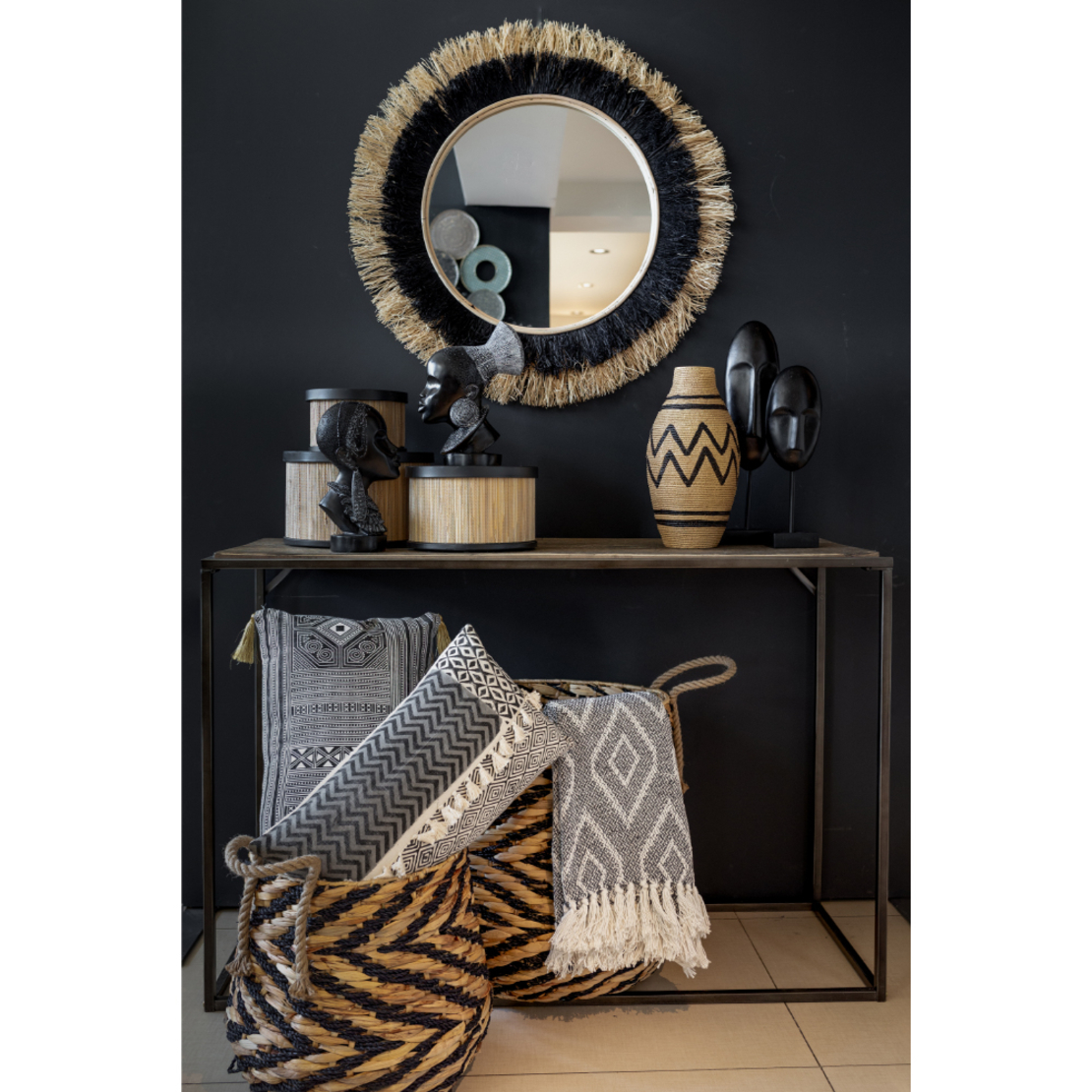 SPICA BASKET SET 2PCS HYACINTH IRON NATURAL BLACK