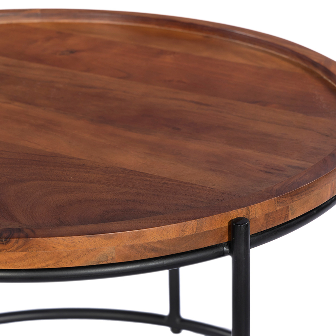CELLINI COFFEE TABLE SET 2PCS WOOD ACACIA WALNUT LIGHT METAL BLACK 70x70xH43cm IN