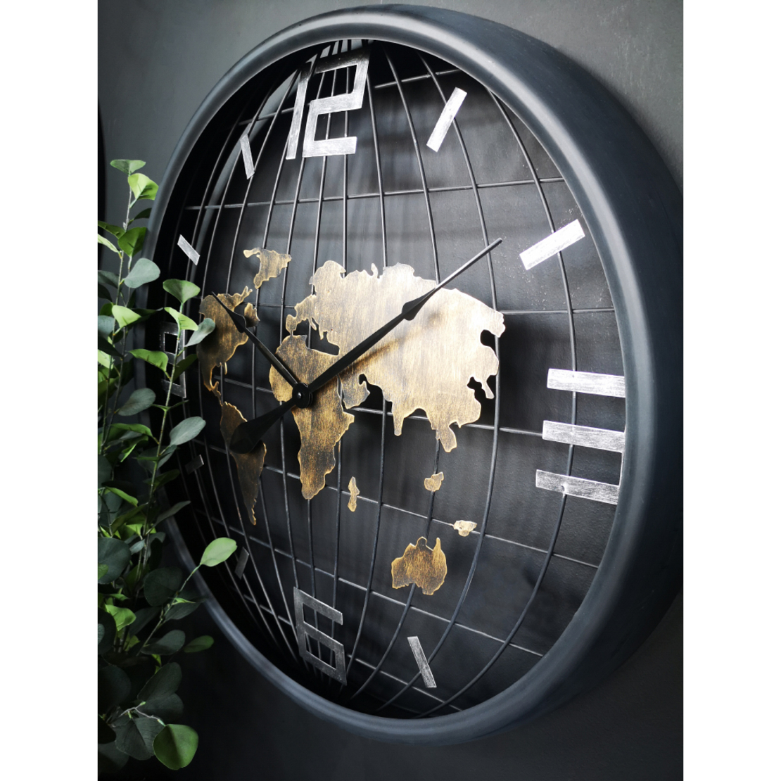 EARTH CLOCK WALL METAL BLACK GOLD D80xH11cm PRC