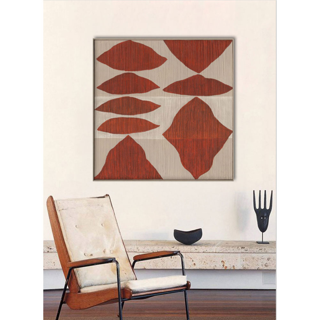 SHAYE TERRA PAINTING DECORATIVE 100x100x5 CANVAS BEIGE REDDISH BROWN WOOD NATURAL