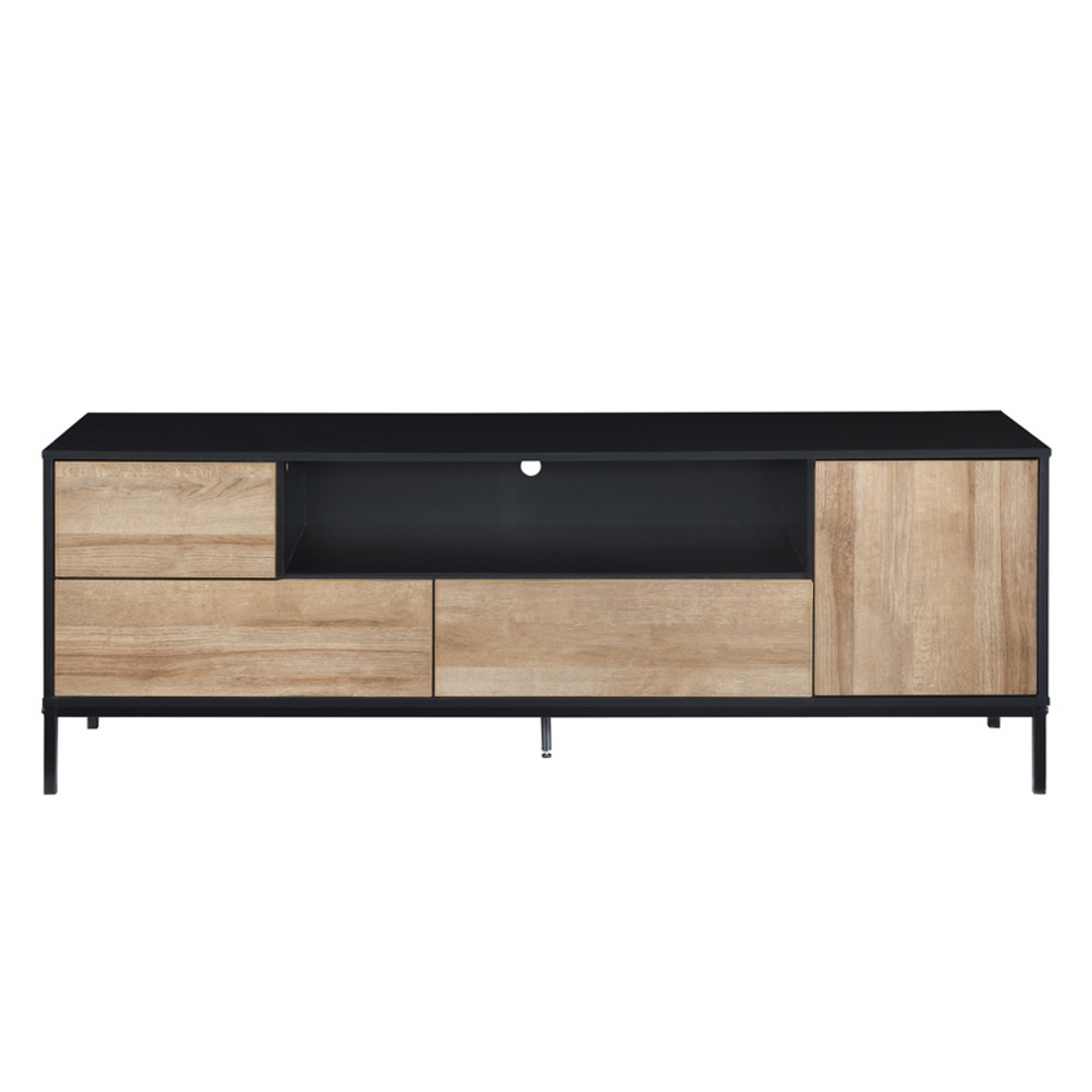 BLACKBIRD TV STAND CHIPBOARD WITH MELAMINE CARTA RIVIERA OAK BLACK METAL 160x40,5xH58cm MY