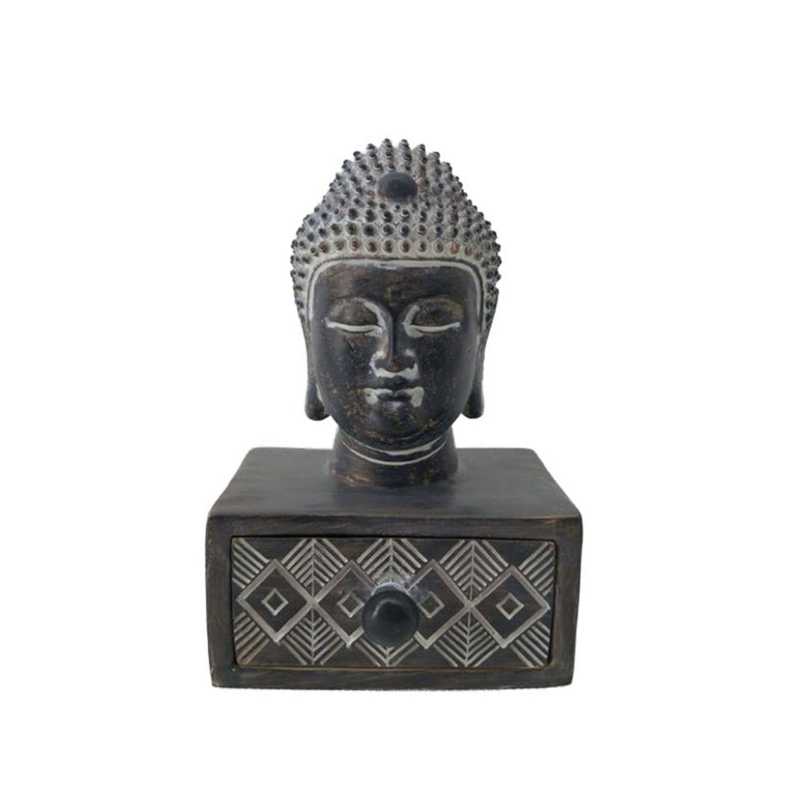 BADBA DARK DECO BUDDHA POLYRESIN BLACK BROWN WHITE