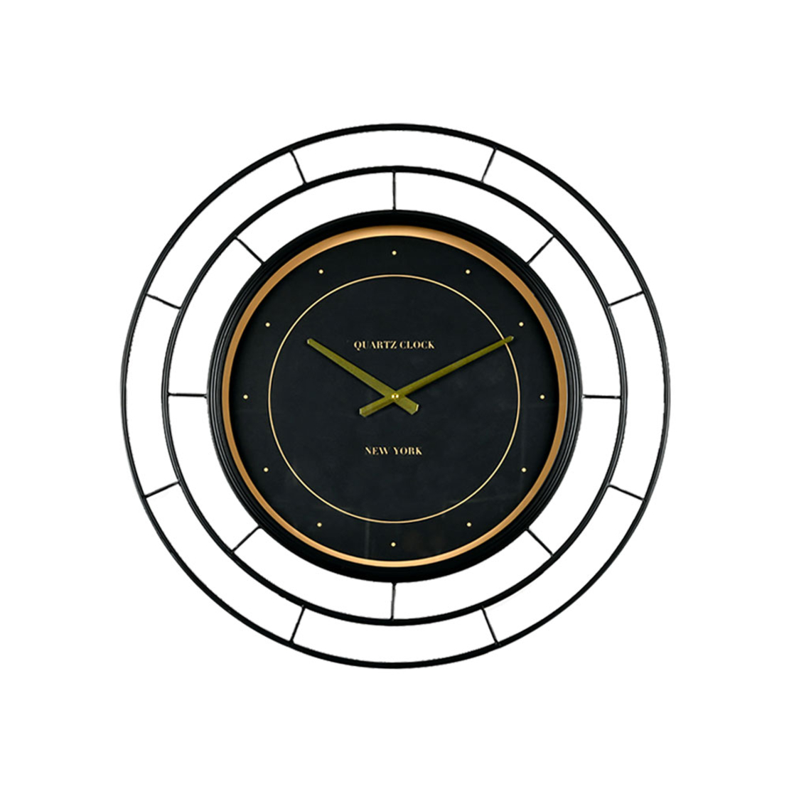 ROYAL BLACK CLOCK WALL METAL GLASS BLACK GOLD D70x