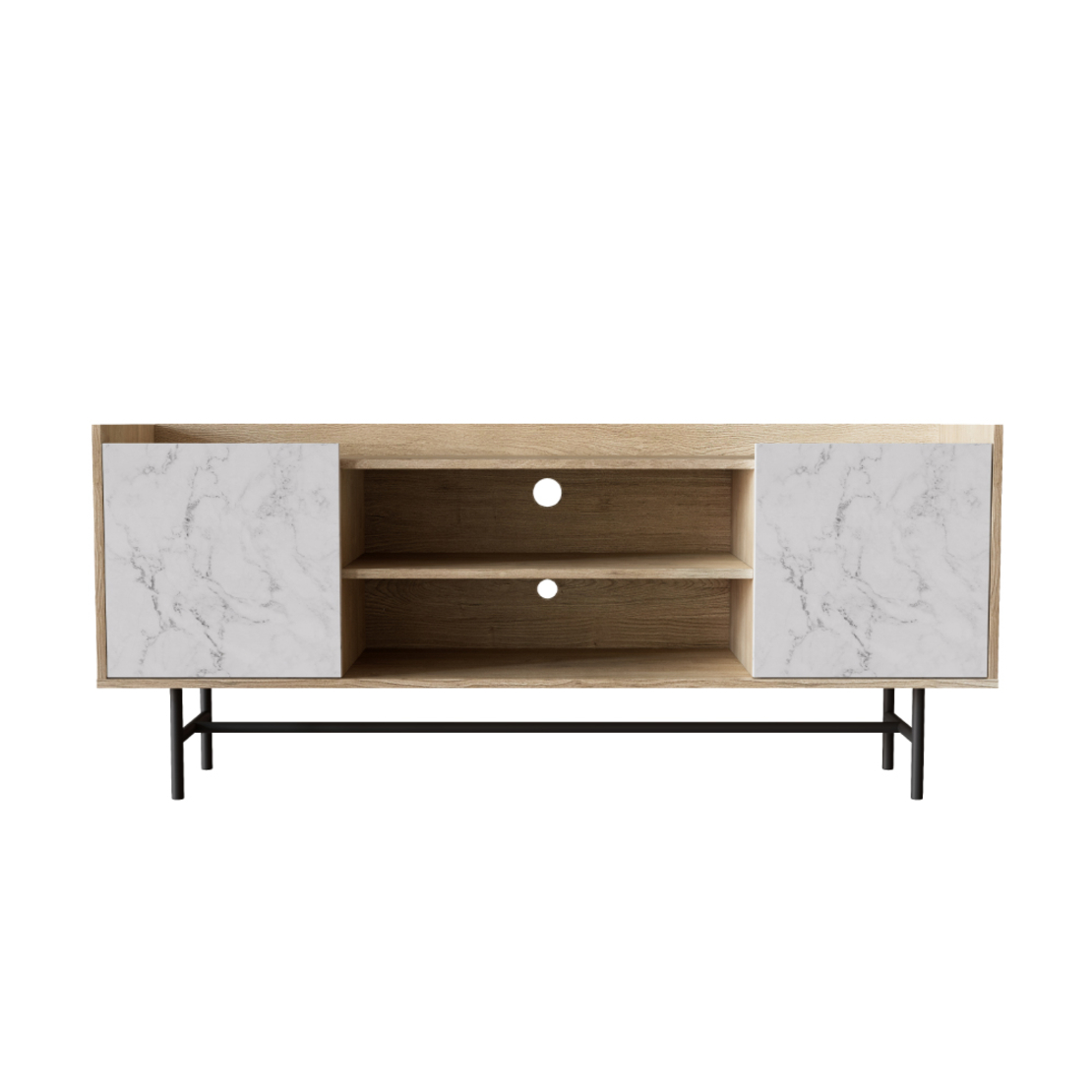 STOCKHOLM TV STAND CHIPBOARD WITH MELAMINE CARTA SONOMA DECAPE WHITE WITH MARBLE PATTERN METAL BLACK 140x39,5xH60cm E1 PRC