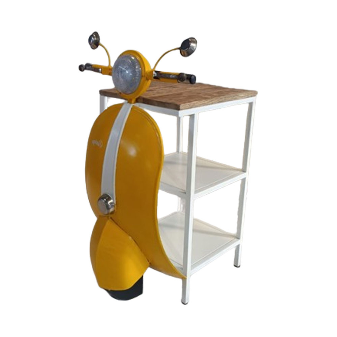 MINI VESPA SIDE TABLE WITH SHELVES METAL YELLOW WHITE NATURAL 61x45xH88cm IN