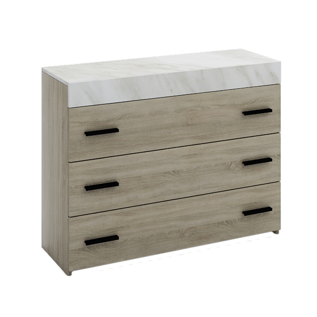 METROPOLIS COMMODE 3DRAWERS MELAMINE SONOMA DARK WHITE WITH MARBLE PATTERN E1 EU