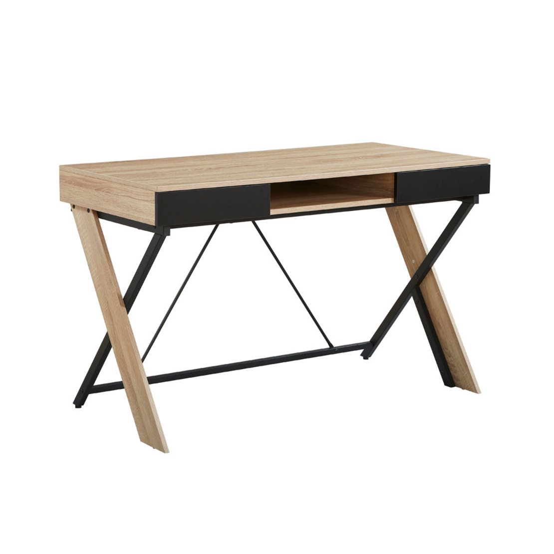 DOUBLE-X DESK 1SHELF CHIPBOARD WITH MELAMINE CARTA NATURAL BLACK 120x60xH76cm E1 PRC