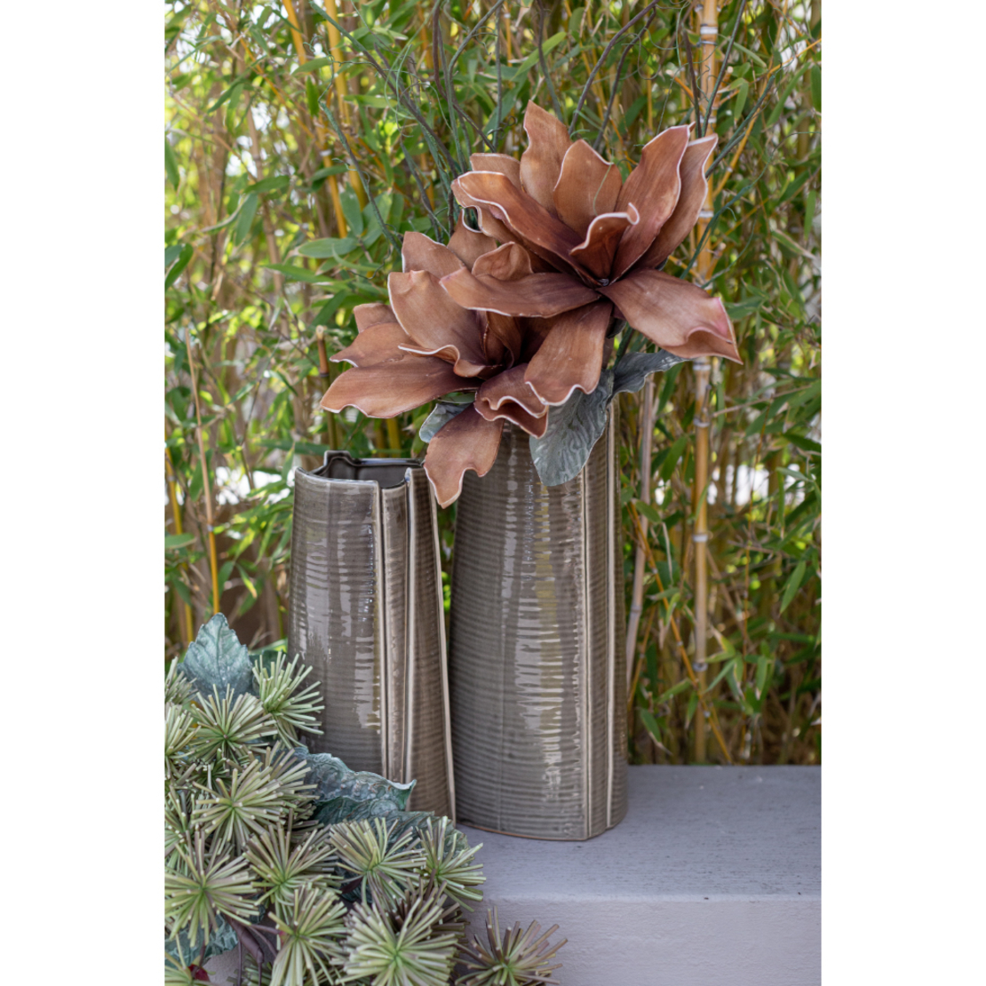 JUNGLE VASE CERAMIC GREEN 14x12,5xH32,3cm PRC