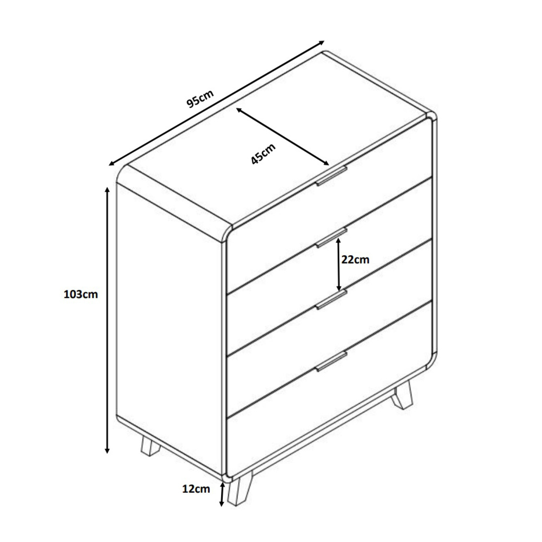 OVAL COMMODE 4DRAWERS CHIPBOARD WITH MELAMINE CARTA NATURAL E1 PRC