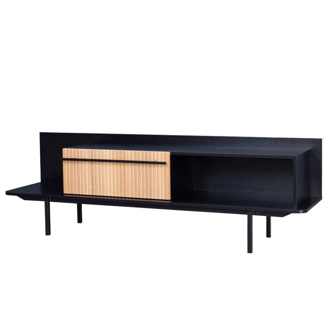 ORIGAMI TV STAND 1DRAWER CHIPBOARD WITH MELAMINE CARTA BLACK SONOMA METAL BLACK 160x39,5xH50cm E1 PRC