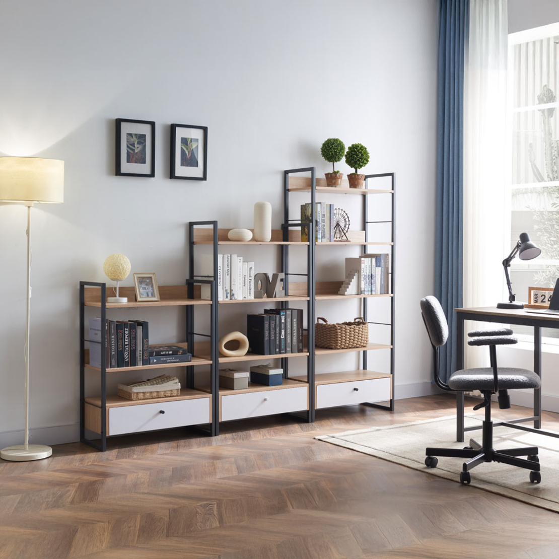 TRILOGY BOOKCASE MELAMINE NATURAL BLACK 70x30xH90c