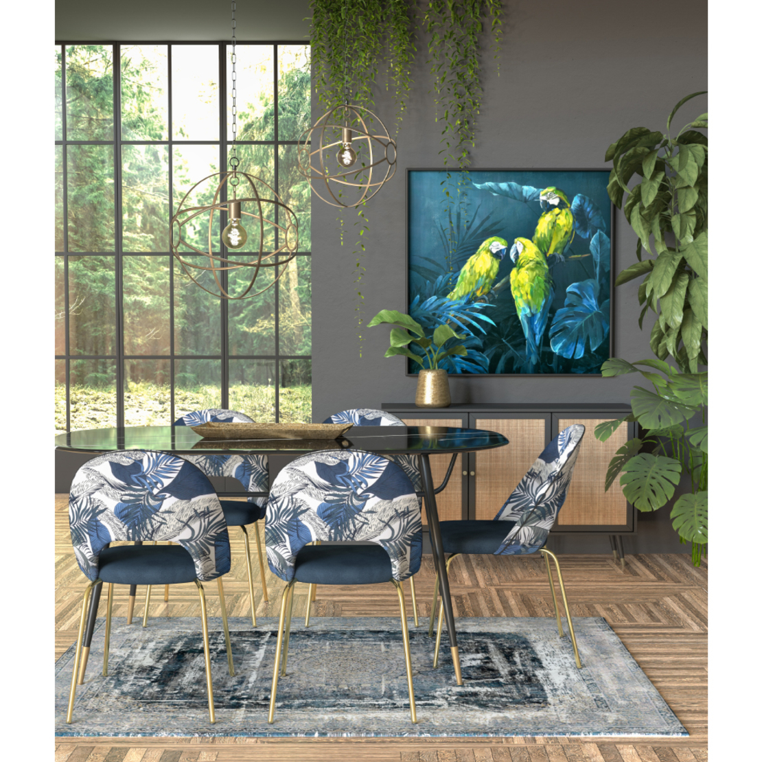 VIENNA SIDEBOARD CHIPBOARD WITH MELAMINE BLACK WITH RATTAN GOLD 120x39xH75,5cm E1 PRC