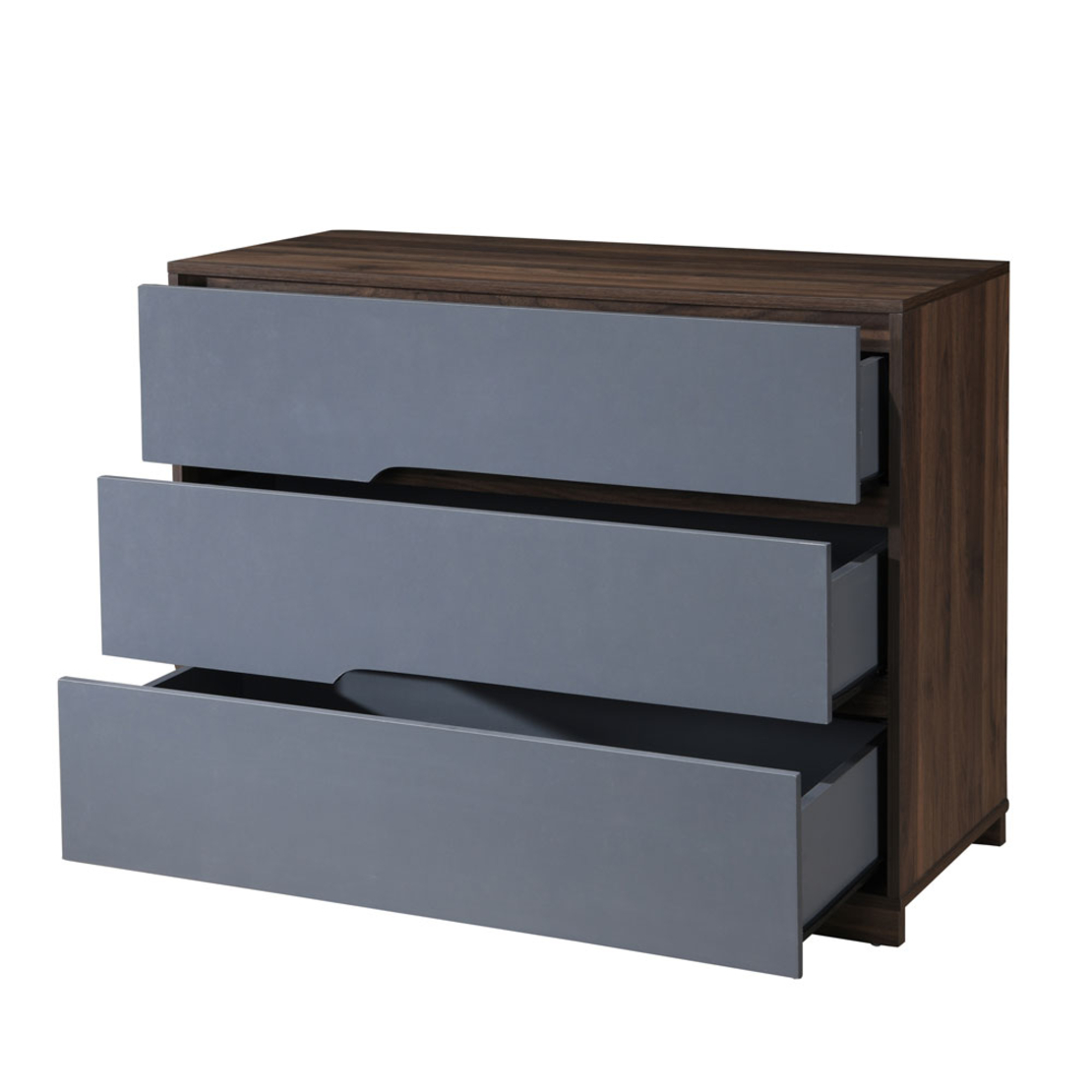 GROOVES PEDESTAL 3DRAWERS CHIPBOARD WITH MELAMINE CARTA WALNUT GREY E1 MY