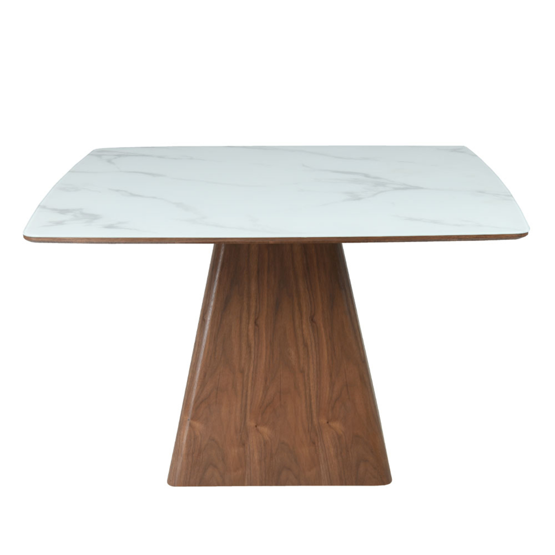 TOTEM TABLE SANDY GLASS WALNUT WHITE WITH MARBLE PATTERN VENEER ΟΑΚ E1 PRC