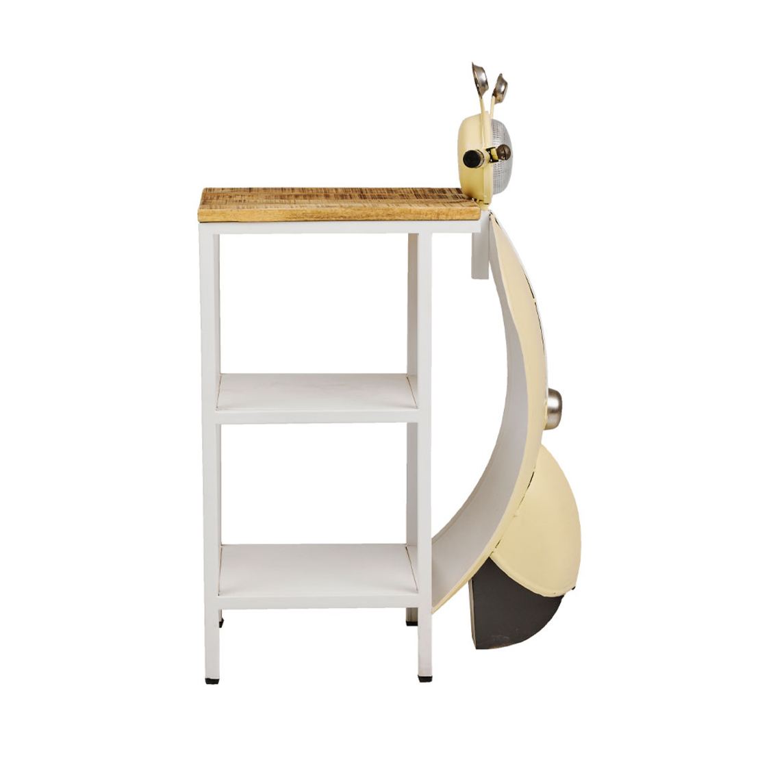 MINI VESPA SIDE TABLE WITH SHELVES METAL CREAM WHITE NATURAL 61x45xH88cm IN