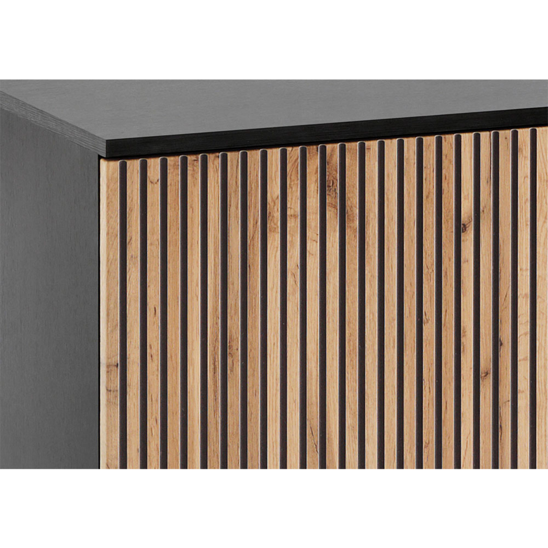 MYSTERY TV STAND 3DOORS MELAMINE NATURAL DARK BLACK METAL 154x39x56 E1 PRC