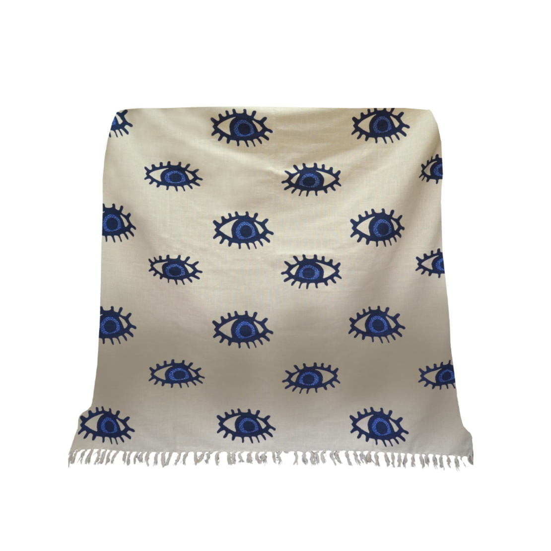 EYES BLUE THROW COTTON WHITE BLUE 130x170cm IN