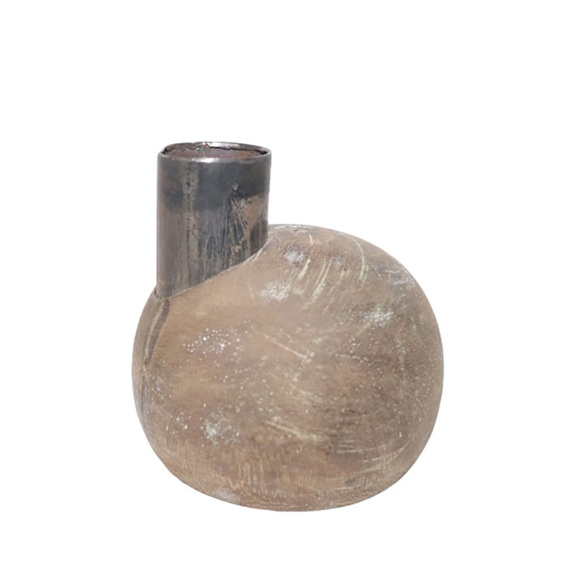 INDI CANDLE HOLDER WOOD NATURAL ANTIQUE GREY D7,5x