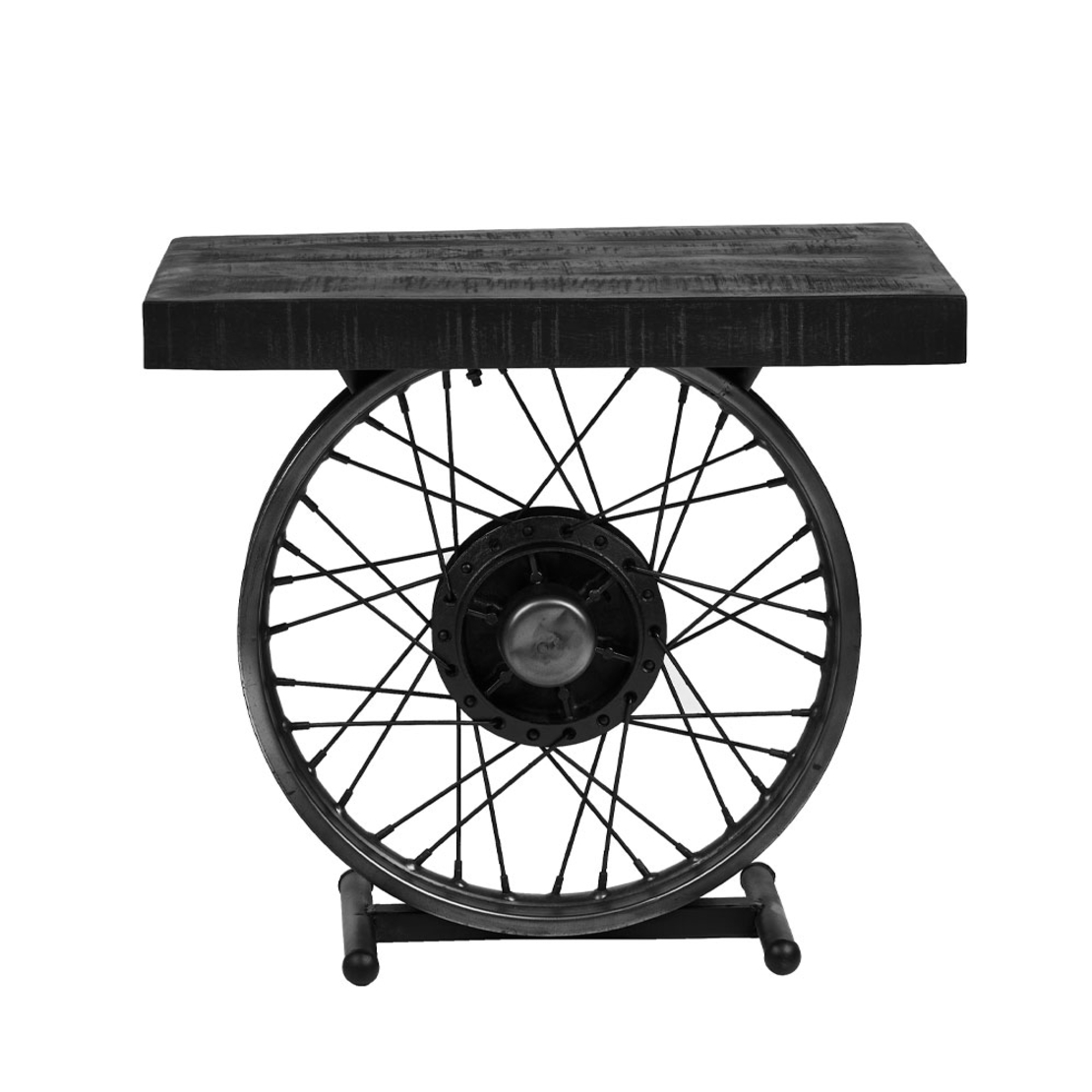 WHEEL SIDE TABLE METAL BLACK SILVER WOOD MANGO 61x36xH56cm IN