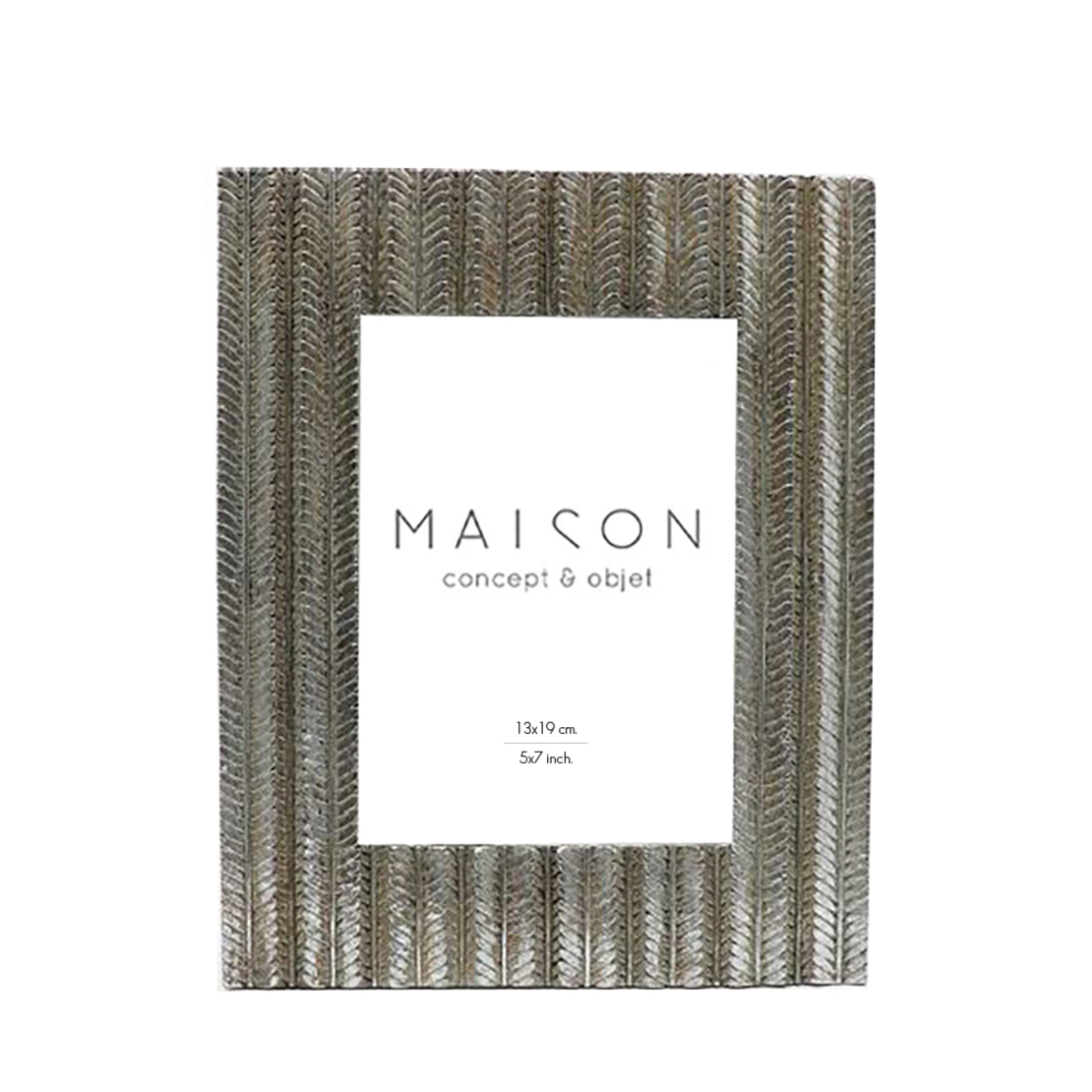 FISHBONE PHOTO FRAME POLYRESIN GLASS SILVER ANTIQU