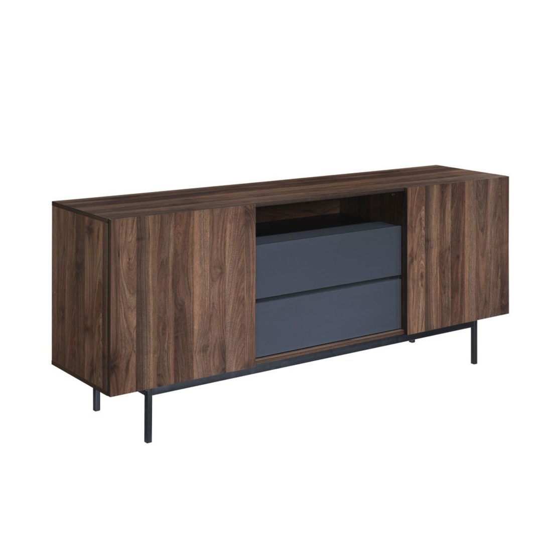 GROOVES SIDEBOARD 2DOORS 2DRAWERS CHIPBOARD WITH MELAMINE CARTA WALNUT GREY METAL 180x40xH80cm MY
