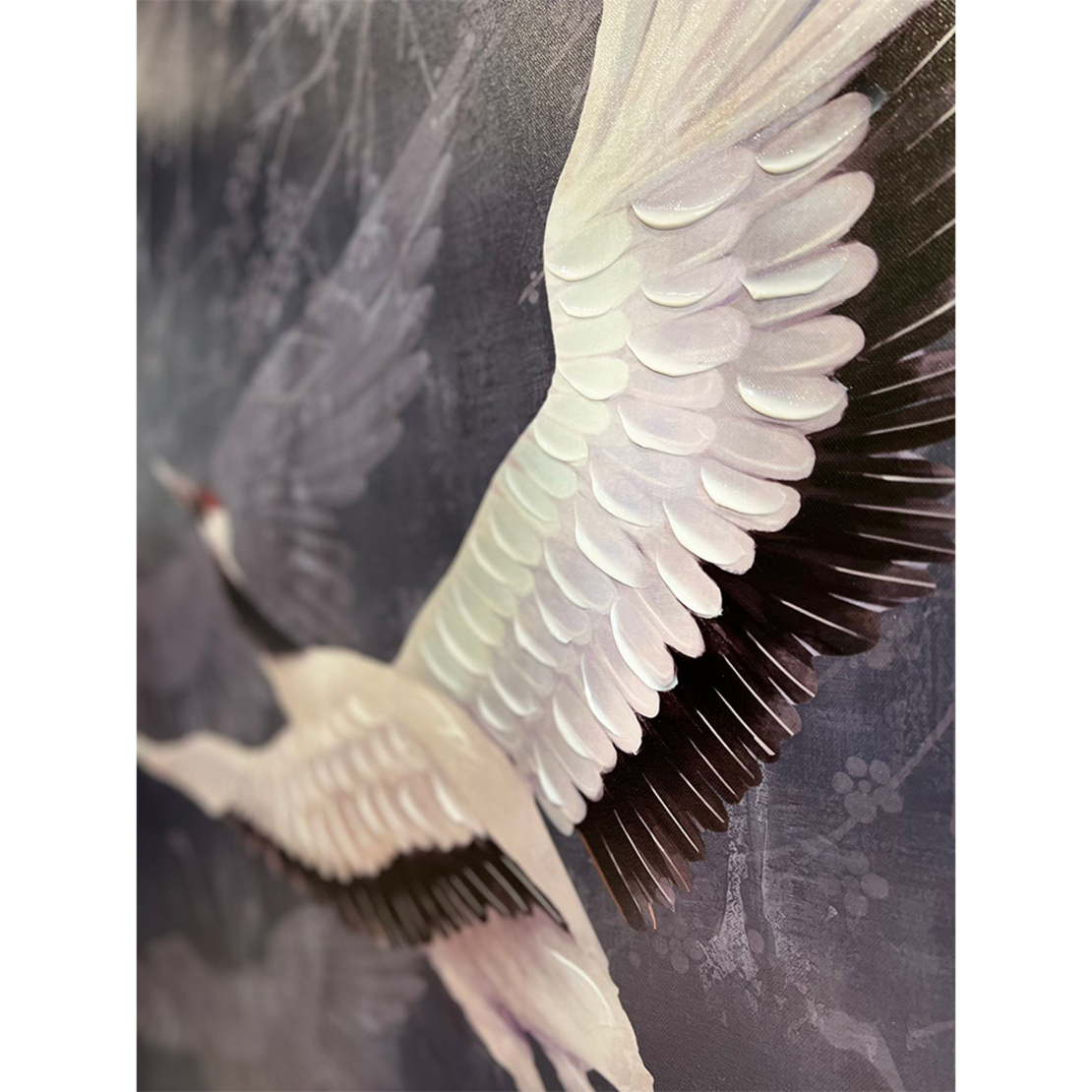 CRANE 2 PAINTING CANVAS PETROL WHITE WOOD BLACK 82