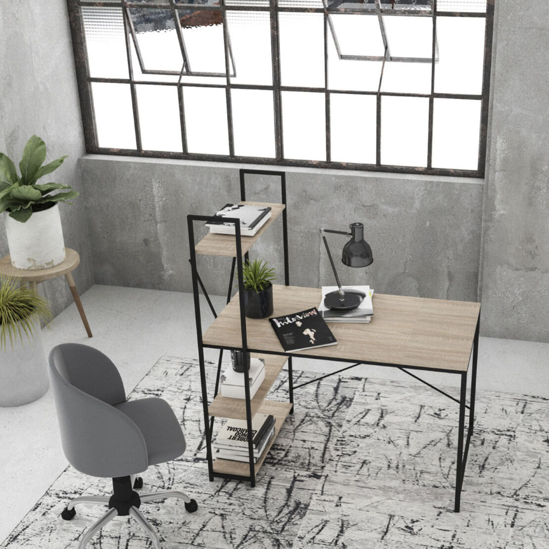 PROGRESS DESK BOOKCASE CHIPBOARD WITH MELAMINE SONOMA BLACK 120x64xH120cm E1 PRC