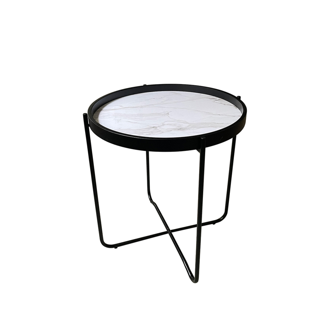 ALABASTER SIDE TABLE MDF WHITE WITH PATTERN METAL BLACK 53x53xH55cm E1 PRC
