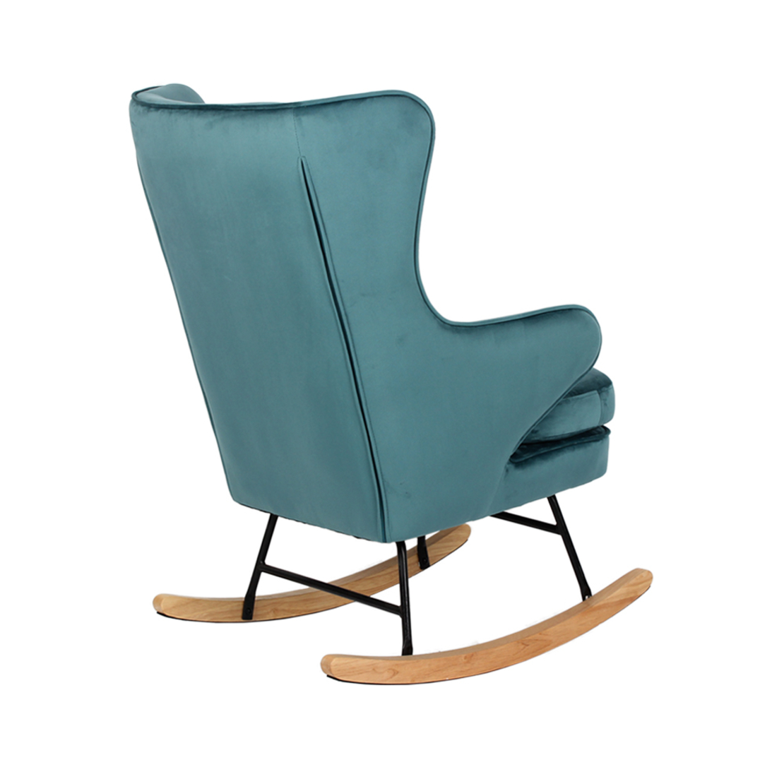 ROCKER ARMCHAIR ROCKING FABRIC EMERALD WOOD RUBBERWOOD NATURAL E1 PRC