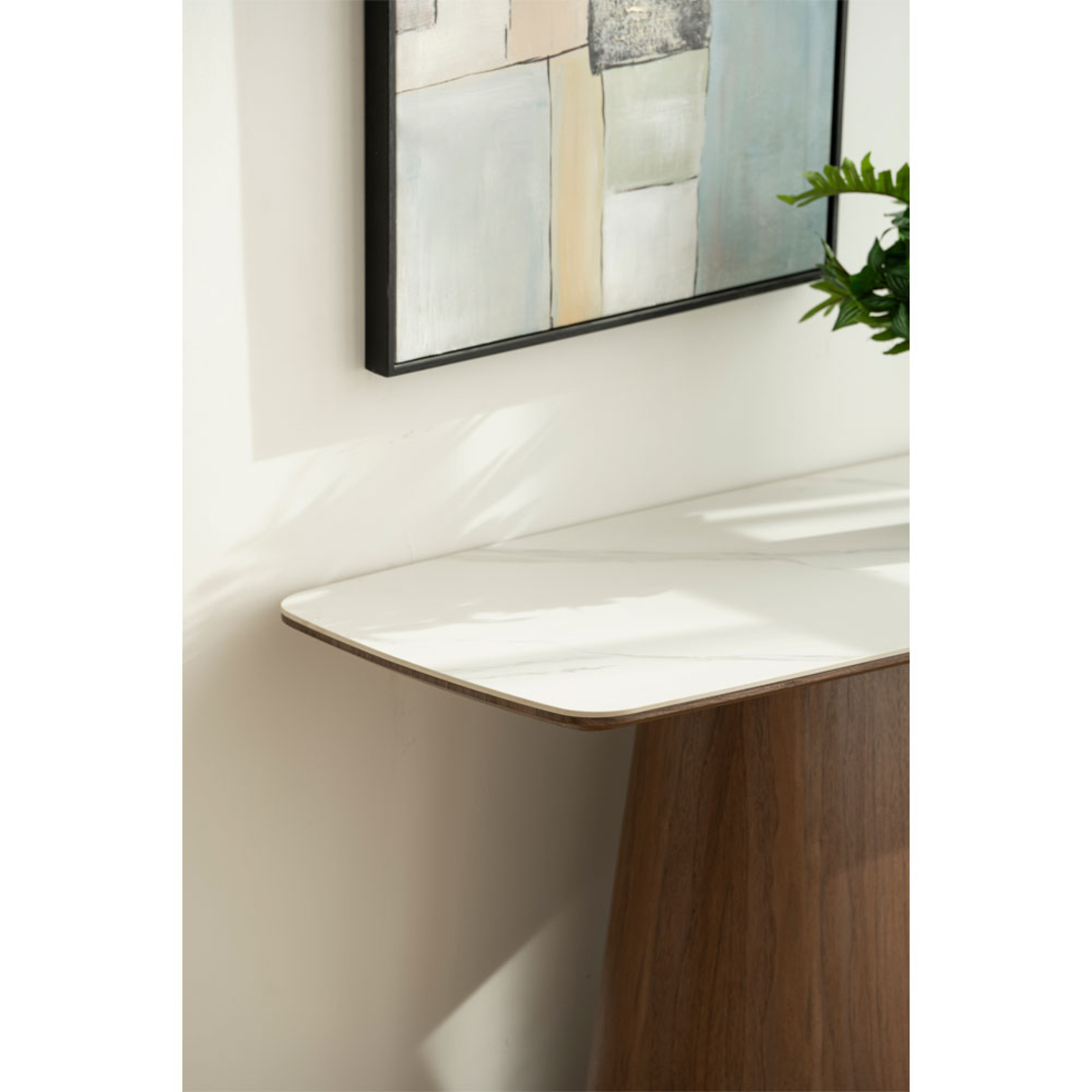TOTEM CONSOLE GLASS WALNUT WHITE WITH MARBLE PATTERN VENEER ΟΑΚ 120x50x76 E1 PRC