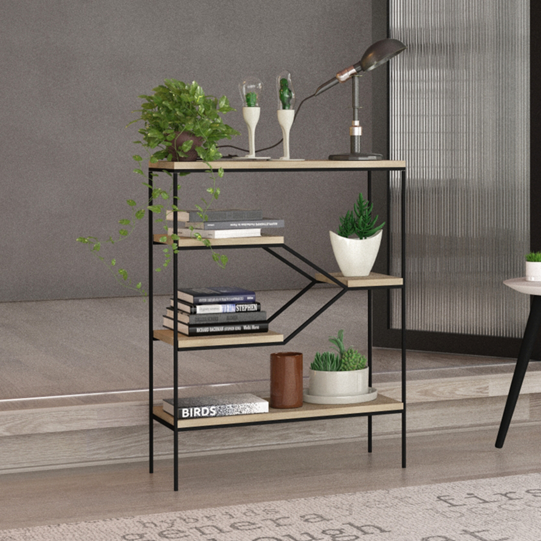 STEP BOOKCASE MDF SONOMA METAL BLACK 80x30xH120cm E1 PRC