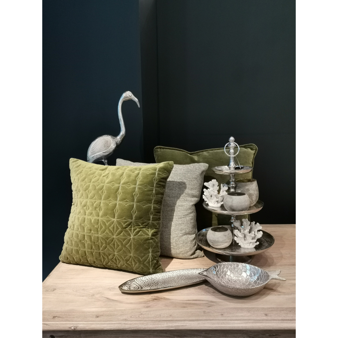 GREEN X DECOR CUSHION FABRIC OLIVE GREEN 50x50xH10