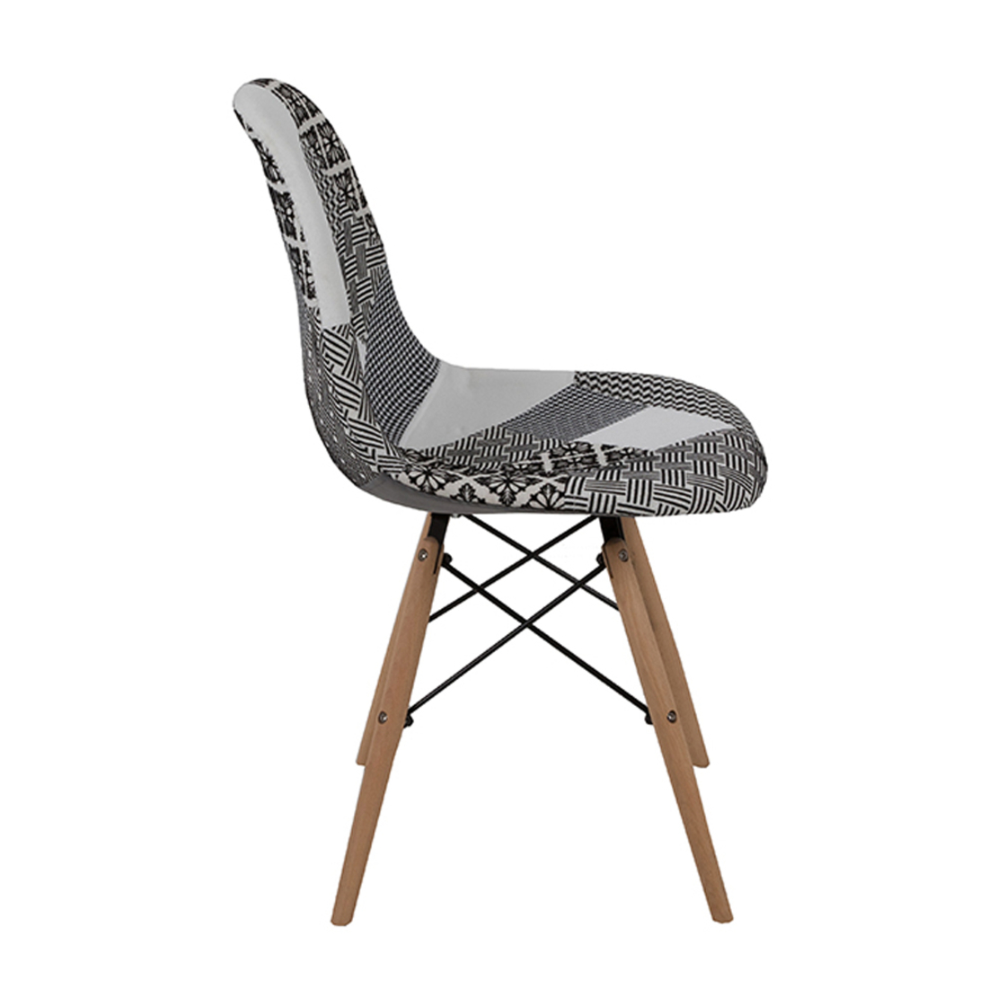 EIFFEL CHAIR FABRIC PATCHWORK BLACK WOOD NATURAL E1 PRC PRICE PER PIECE 39.90 лв. (4 PIECES INCLUDED)